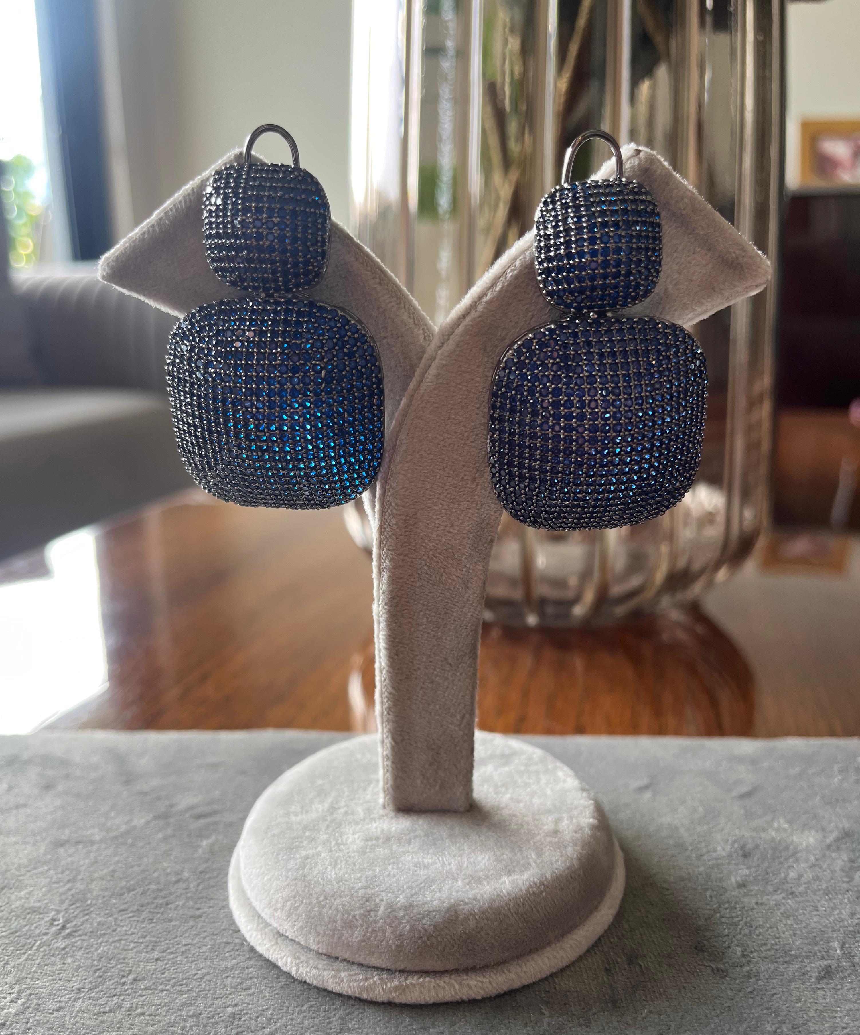 Sapphire Blue Cluster Luxury Earrings