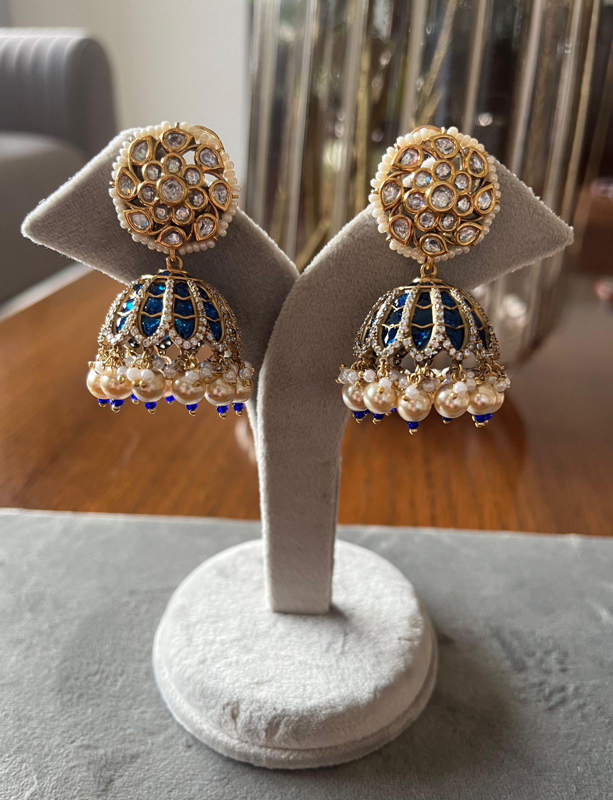 Reeva Blue Meena Pearl Jhumkas