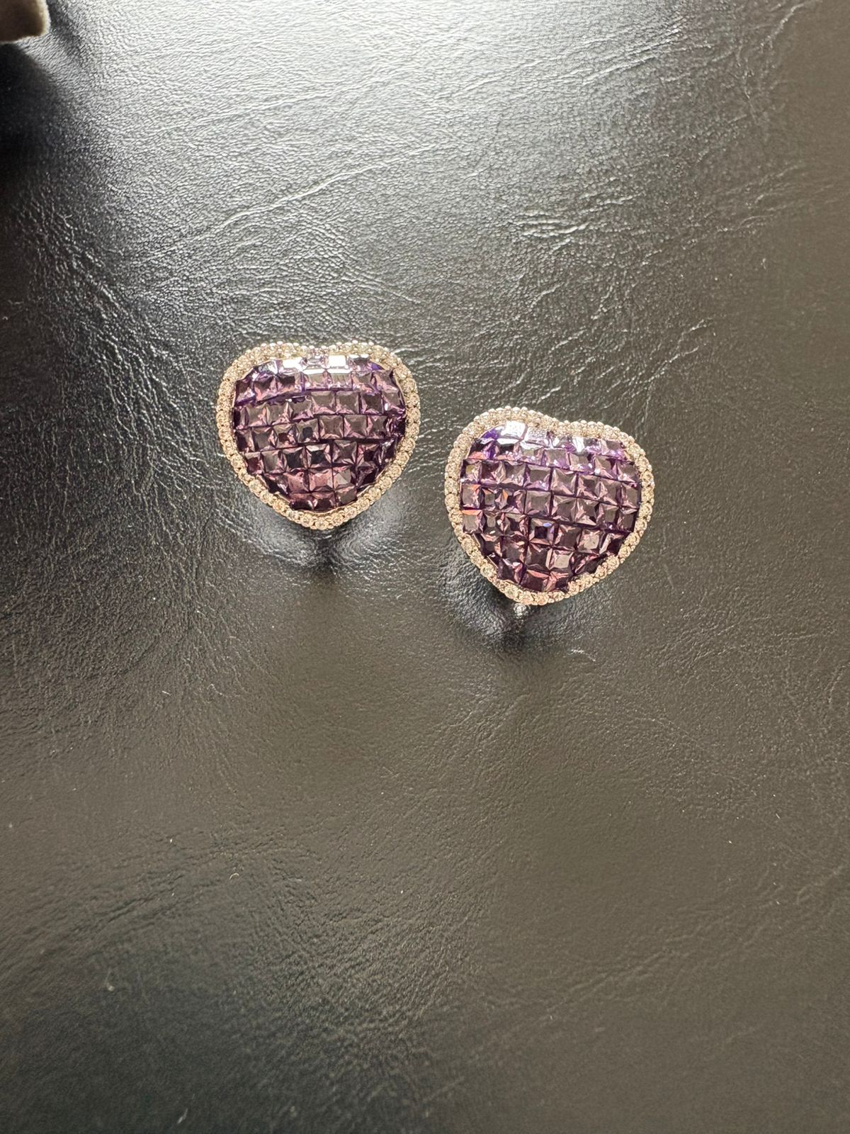 Heart shaped purple crystal studs