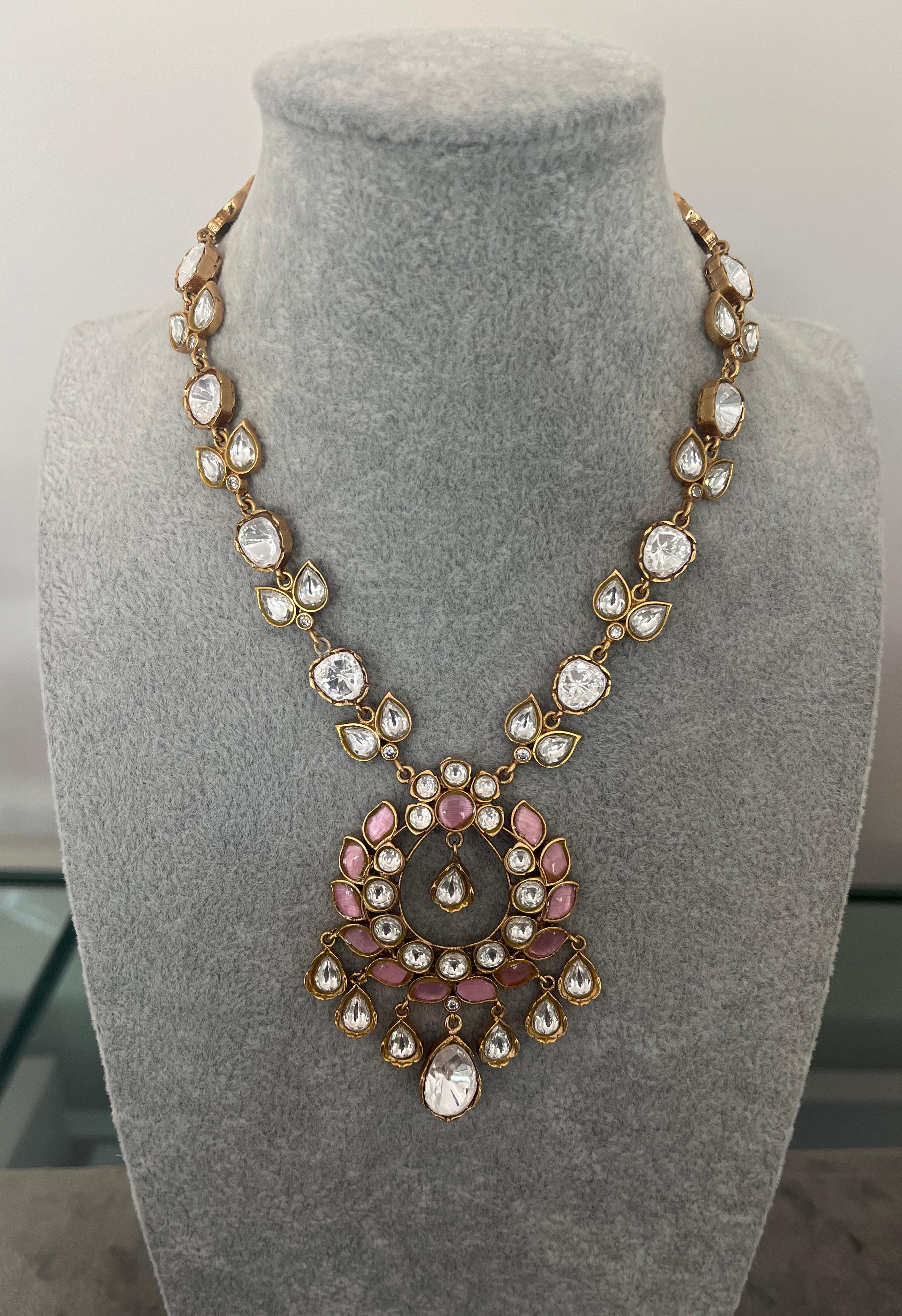 Pink Semi Precious Polki Set